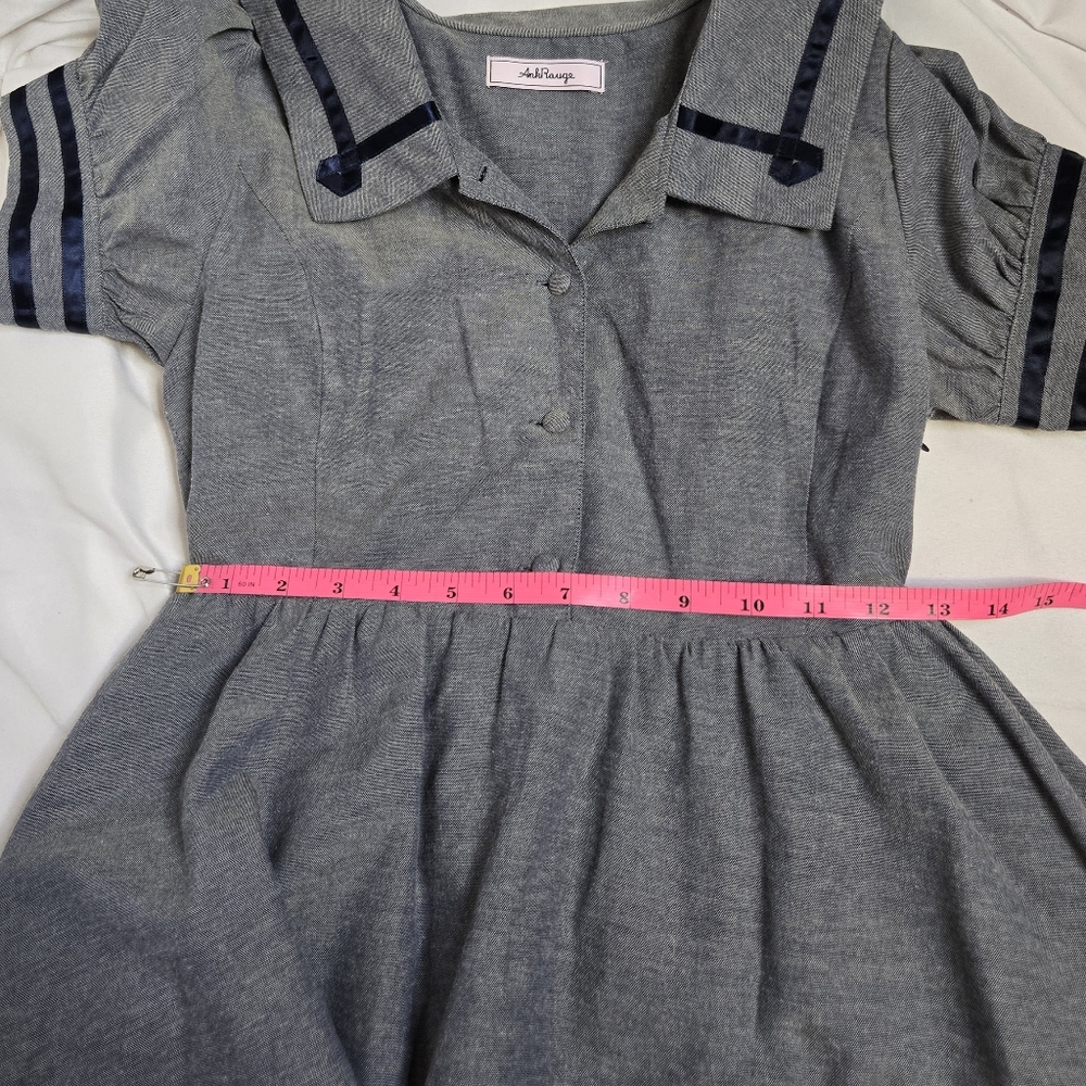 ANK ROUGE Jfashion gray blue sailor style kawaii short sleeve dress M - Picture 10 of 12